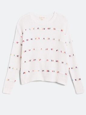 The General Good Cream Knit Sweater with Multicolor Accent Stitching